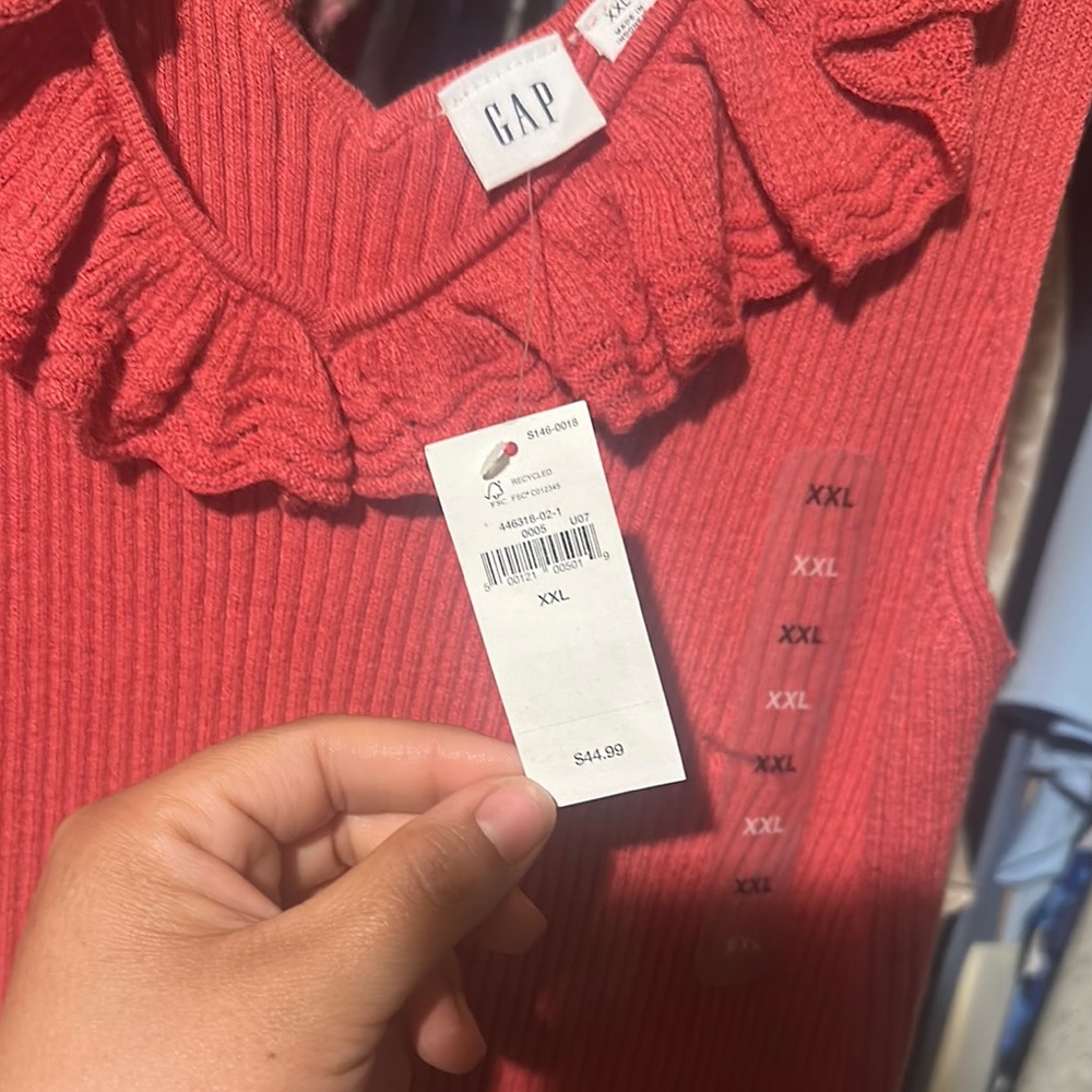 GAP Pink Ruffled Ribbed Sleeveless Tank Top - Picture 2 of 5